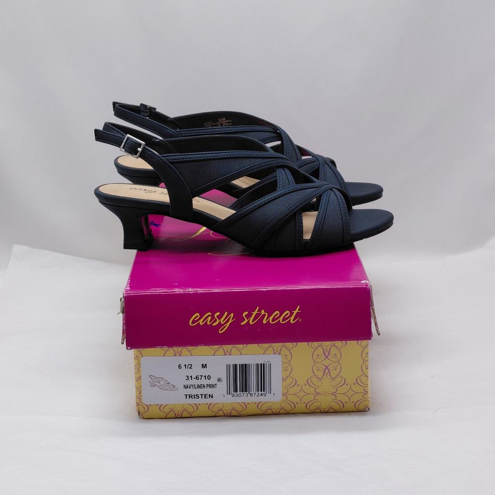 Easy Street Womens Dress Sandals 6.5 Blue Strappy Office Summer Chic Slingback